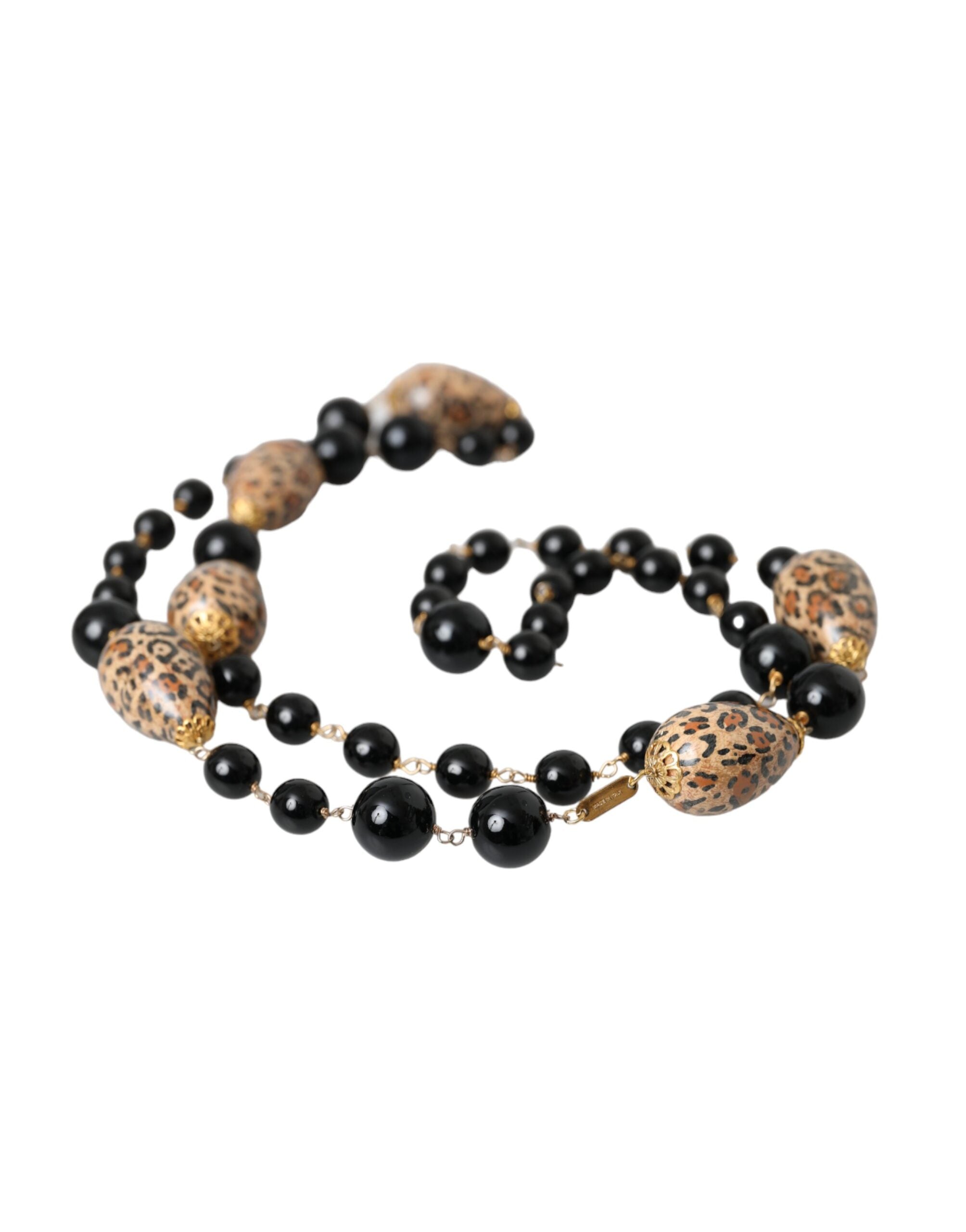 Dolce & Gabbana Vergoldete Messingkette mit schwarzen bedruckten Perlen