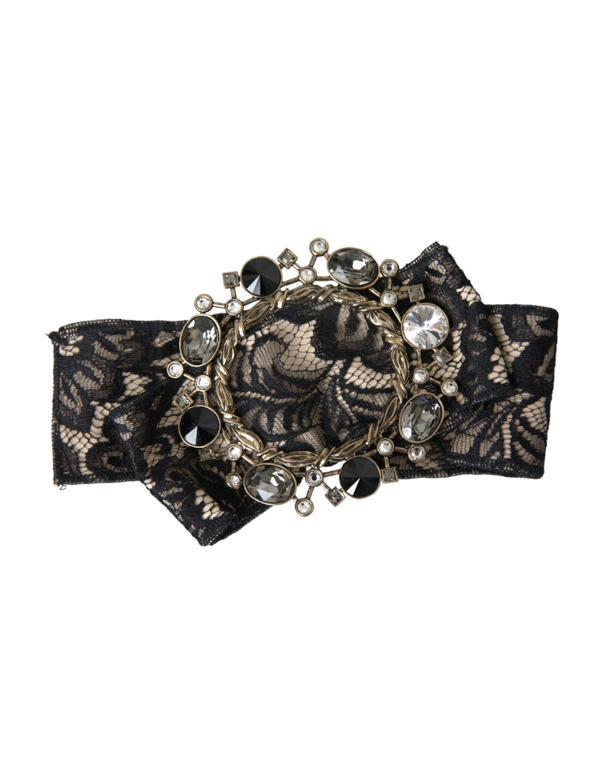 Dolce & Gabbana Schwarze Spitze Kristall Handgemachte Brosche Haarnadel