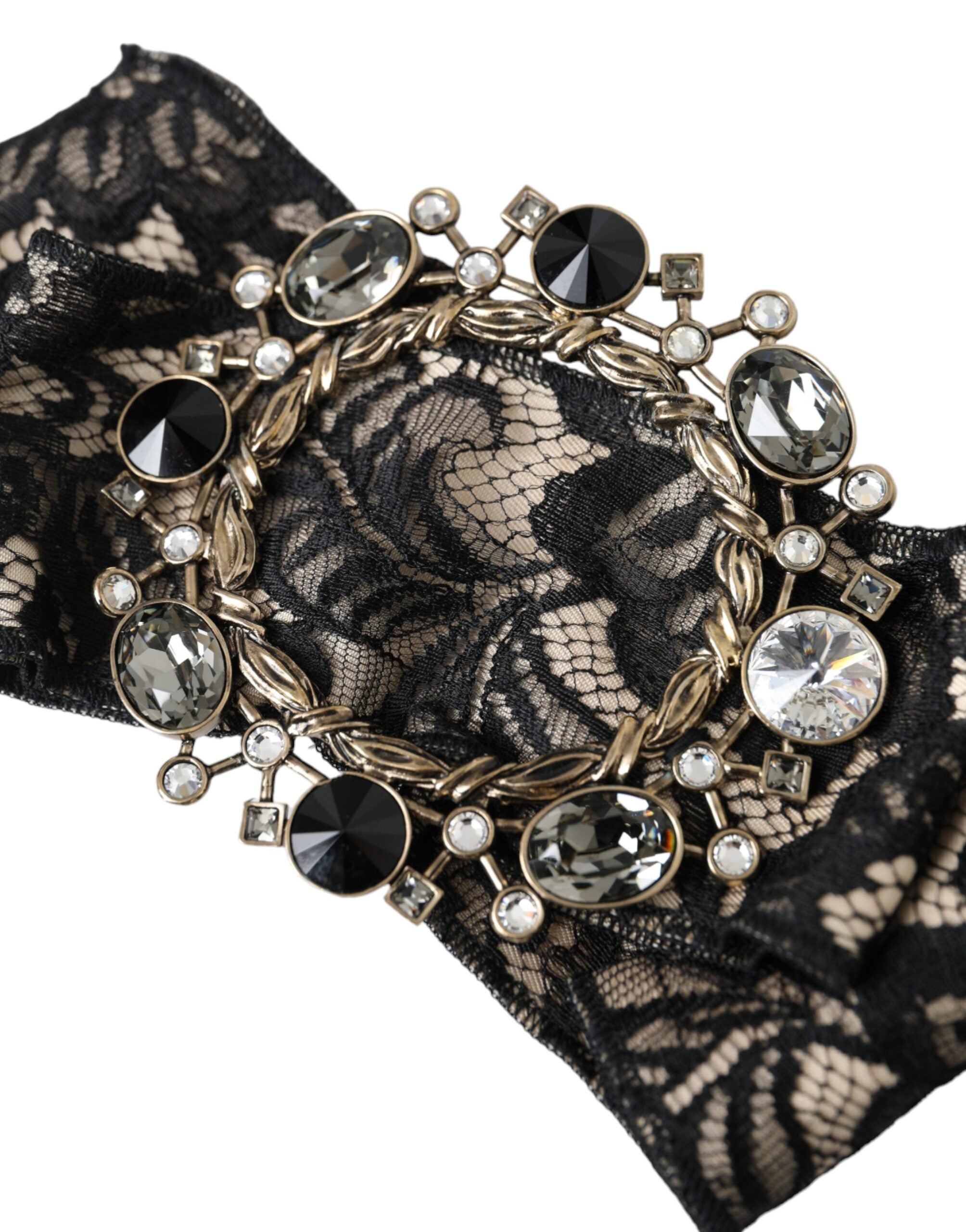 Dolce & Gabbana Schwarze Spitze Kristall Handgemachte Brosche Haarnadel