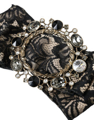 Dolce & Gabbana Schwarze Spitze Kristall Handgemachte Brosche Haarnadel