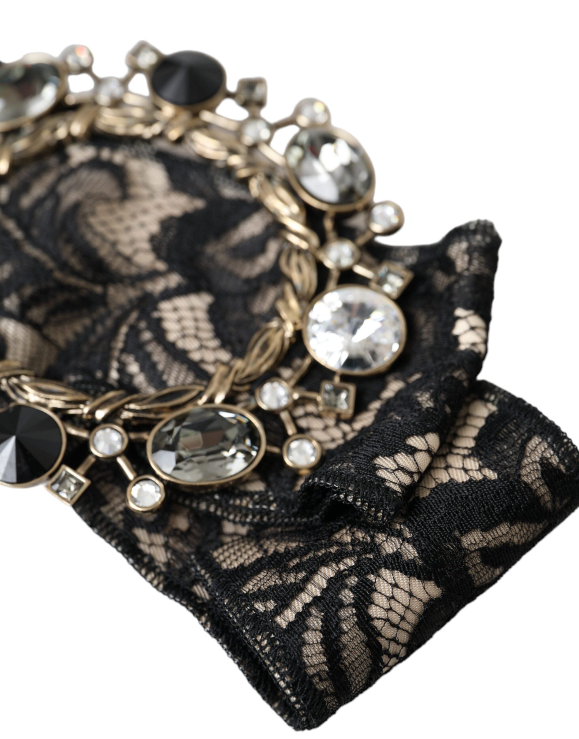 Dolce & Gabbana Schwarze Spitze Kristall Handgemachte Brosche Haarnadel