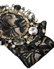 Dolce & Gabbana Schwarze Spitze Kristall Handgemachte Brosche Haarnadel
