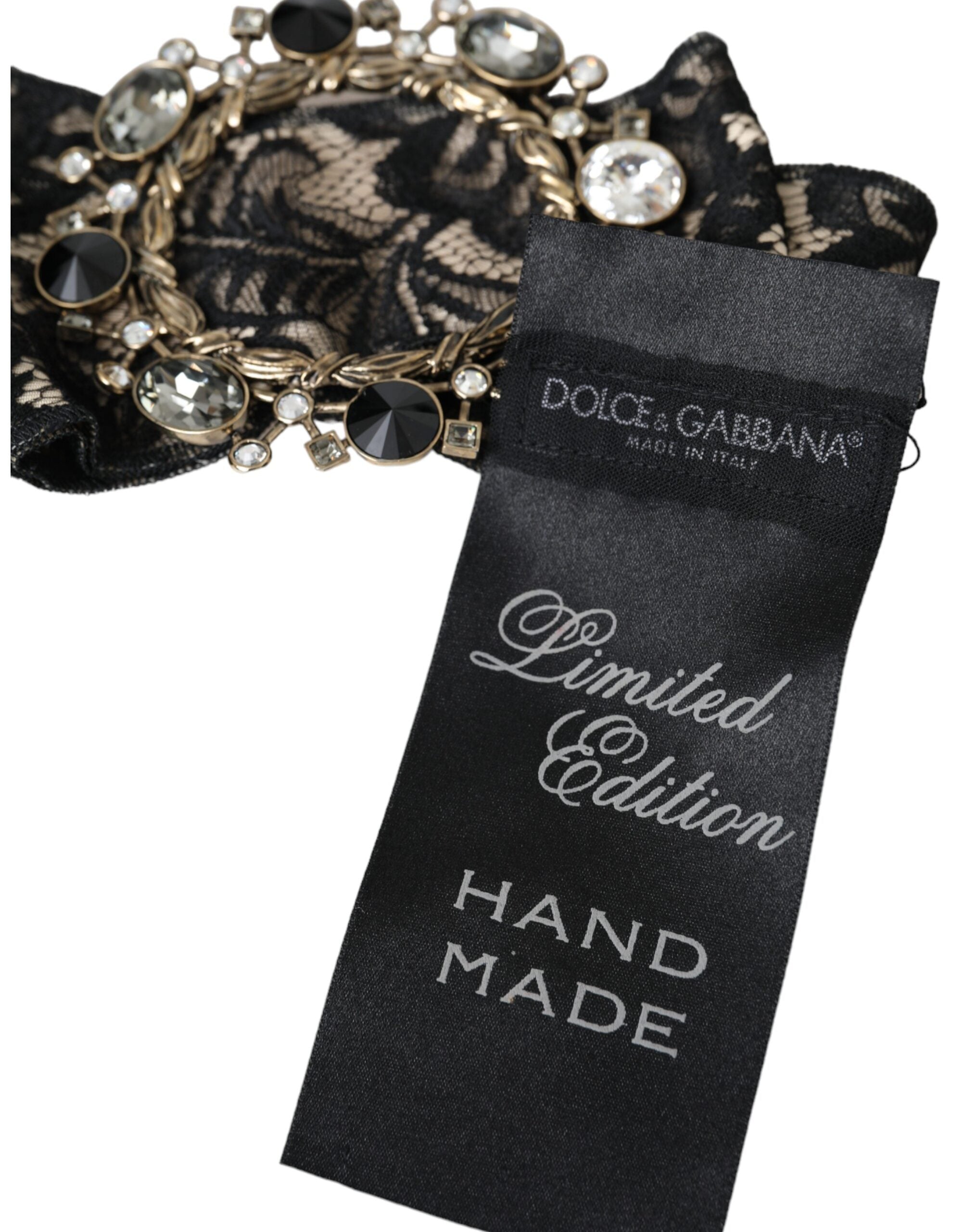 Dolce & Gabbana Schwarze Spitze Kristall Handgemachte Brosche Haarnadel