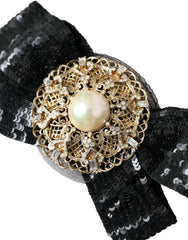 Dolce & Gabbana Zwarte Pailletten Parel Handgemaakte Broche Haarspeld