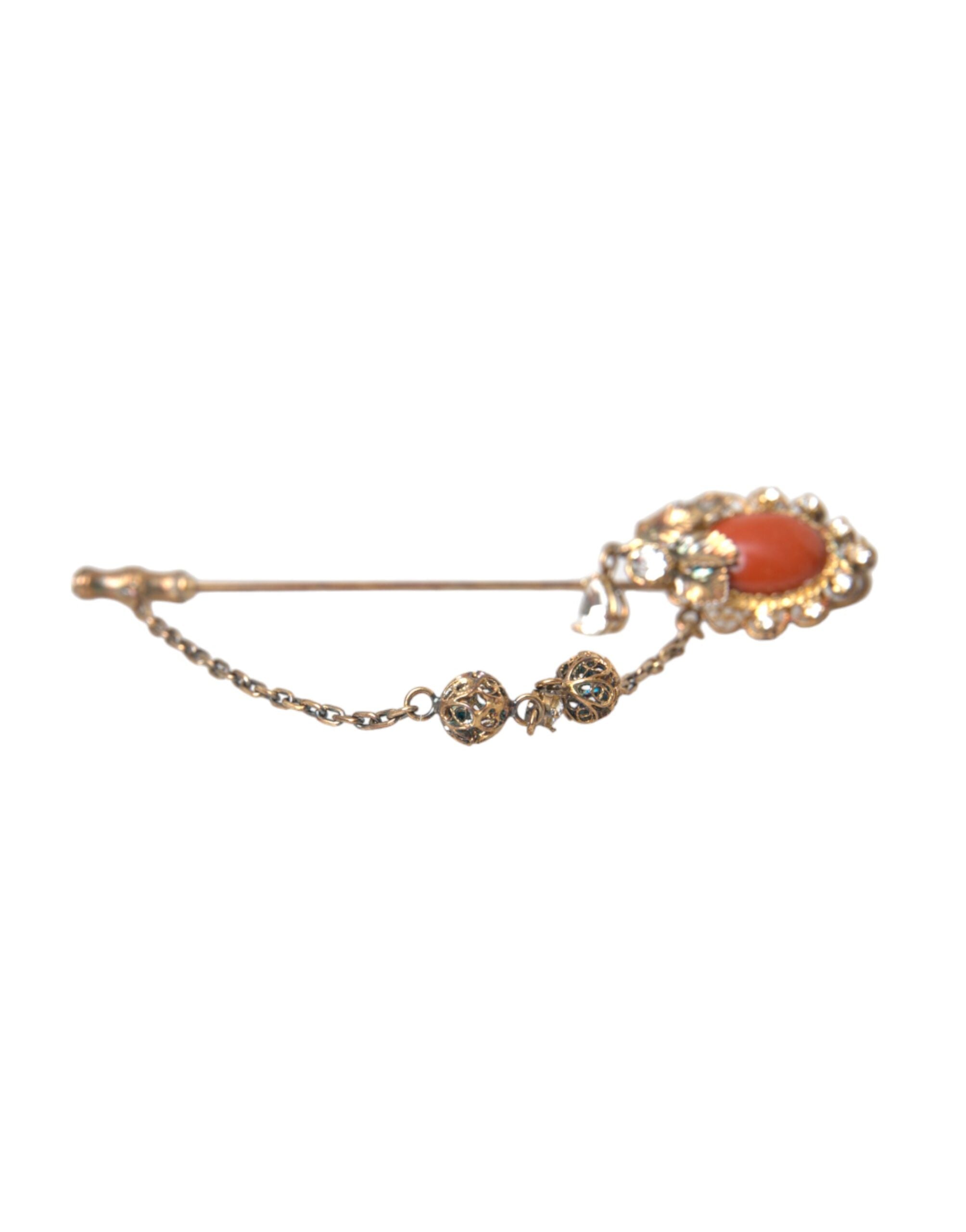 Dolce & Gabbana Goldene Messing Kristallkette 925 Sterlingsilber Nadelbrosche