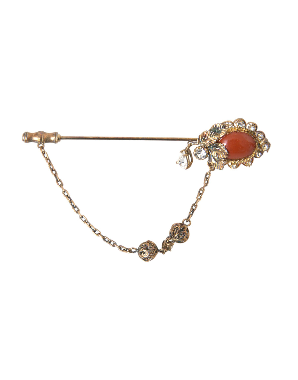 Dolce & Gabbana Goldene Messing Kristallkette 925 Sterlingsilber Nadelbrosche