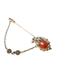 Dolce & Gabbana Goldene Messing Kristallkette 925 Sterlingsilber Nadelbrosche