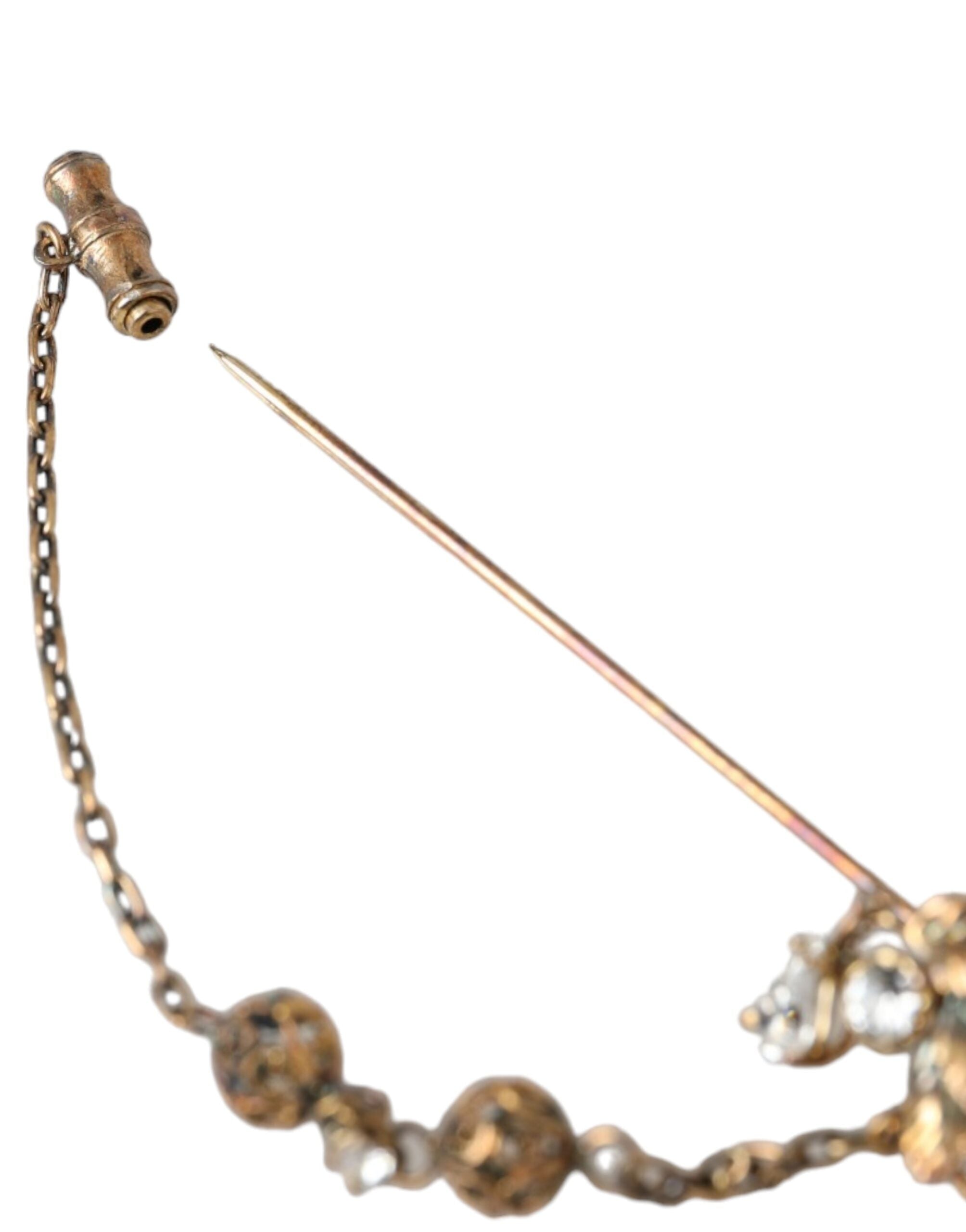 Dolce & Gabbana Goldene Messing Kristallkette 925 Sterlingsilber Nadelbrosche
