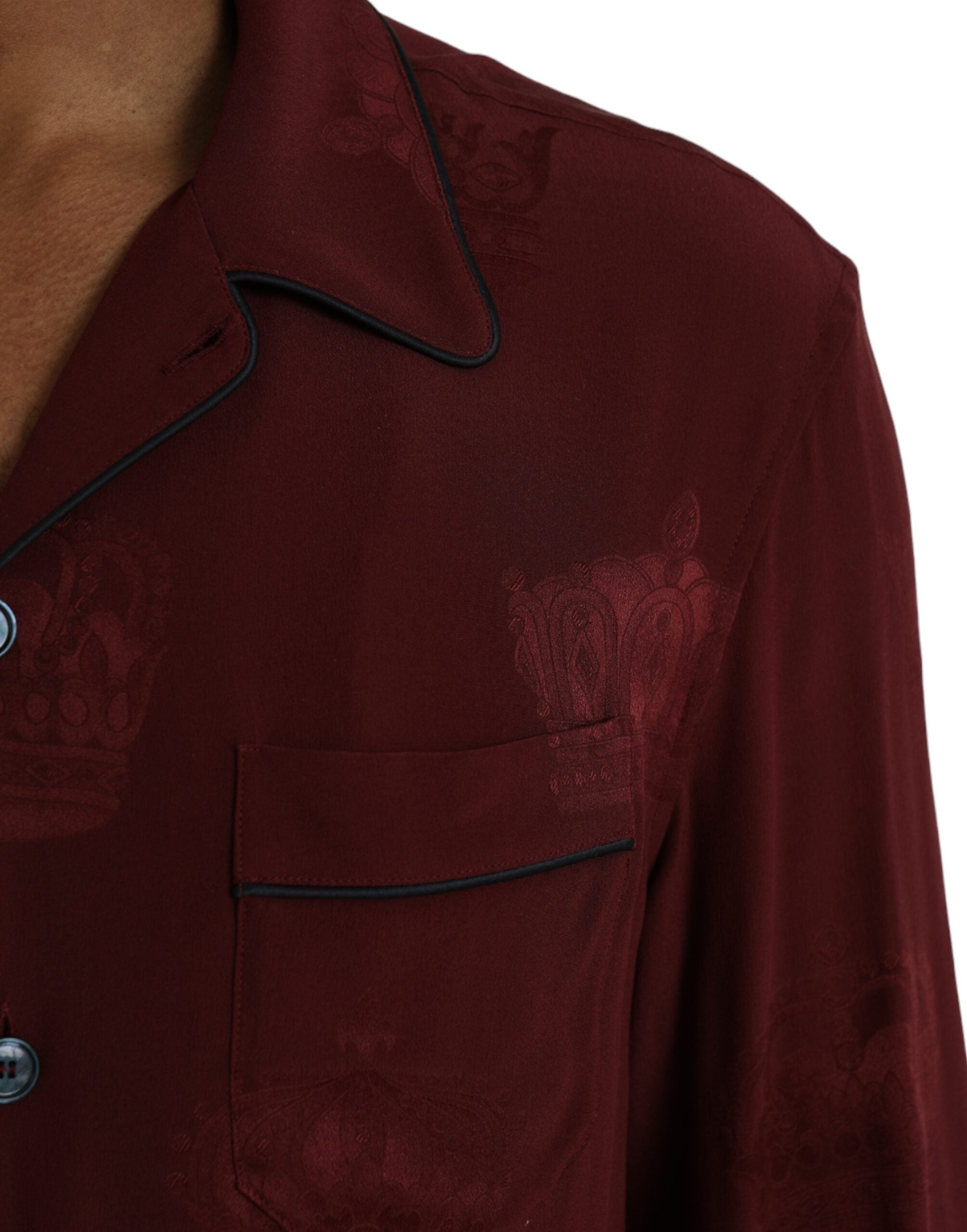 Dolce &amp; Gabbana – Langärmliges Hemd aus Jacquard-Seide mit Krone in Kastanienbraun