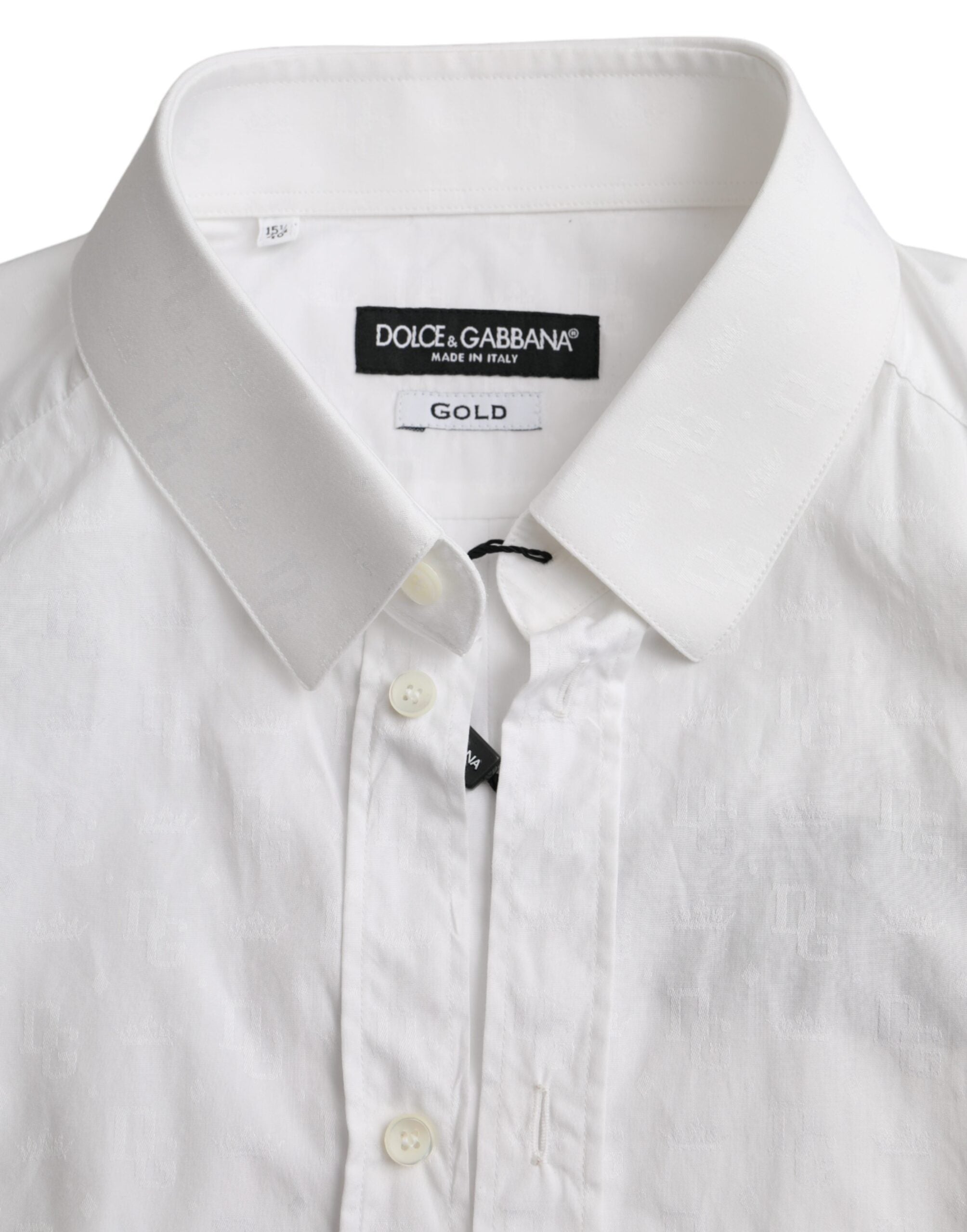 Dolce &amp; Gabbana Weißes Langarmkleid aus Baumwolle GOLD Hemd