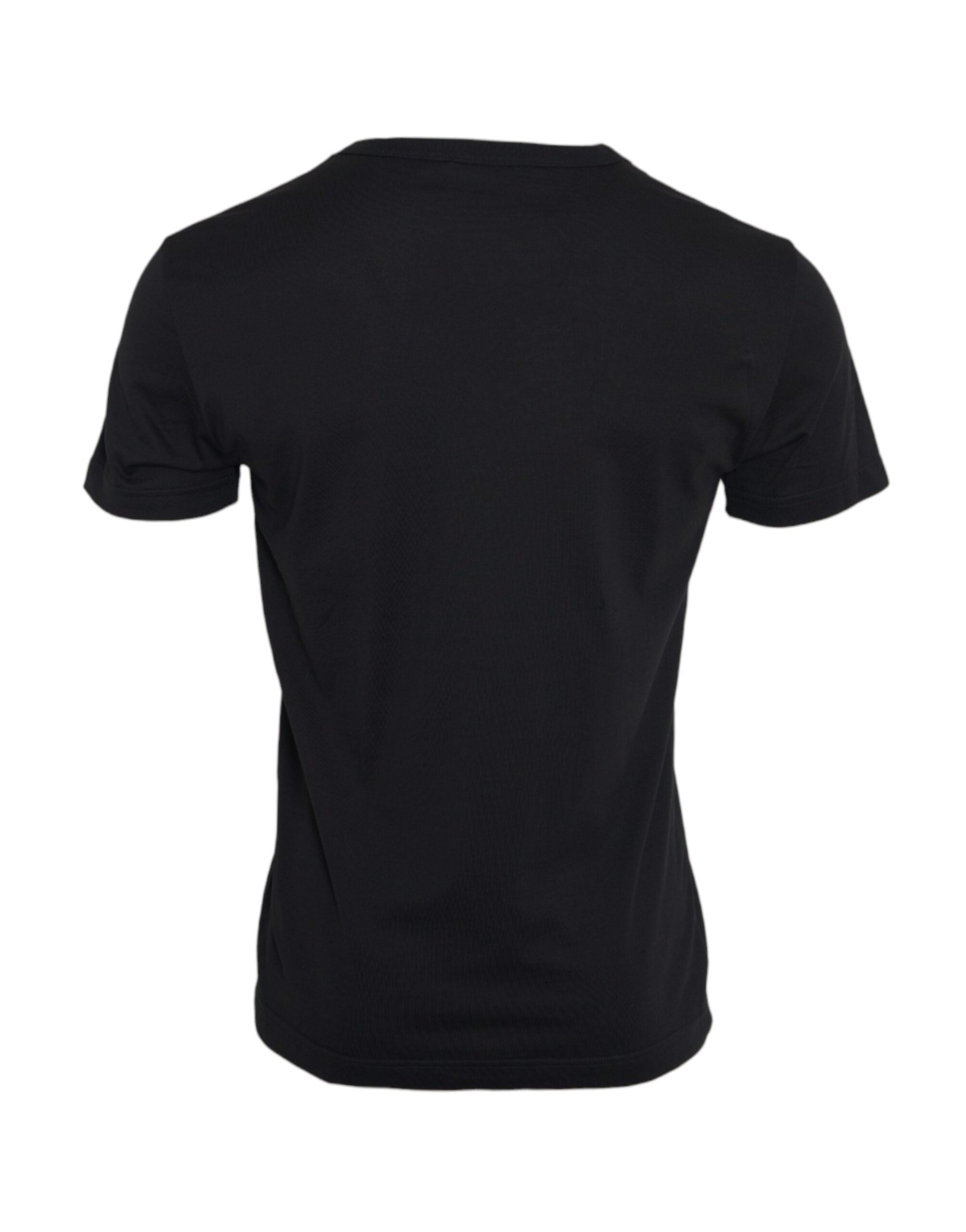 Dolce & Gabbana Schwarzes Baumwoll-T-Shirt mit silberner Kette und kurzen Ärmeln