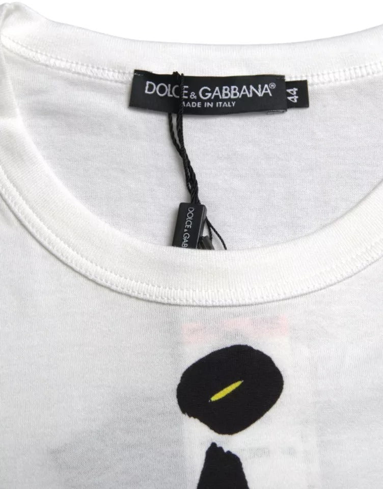 Dolce & Gabbana Weißes Baumwoll-T-Shirt für Herren mit Grafik und kurzen Ärmeln