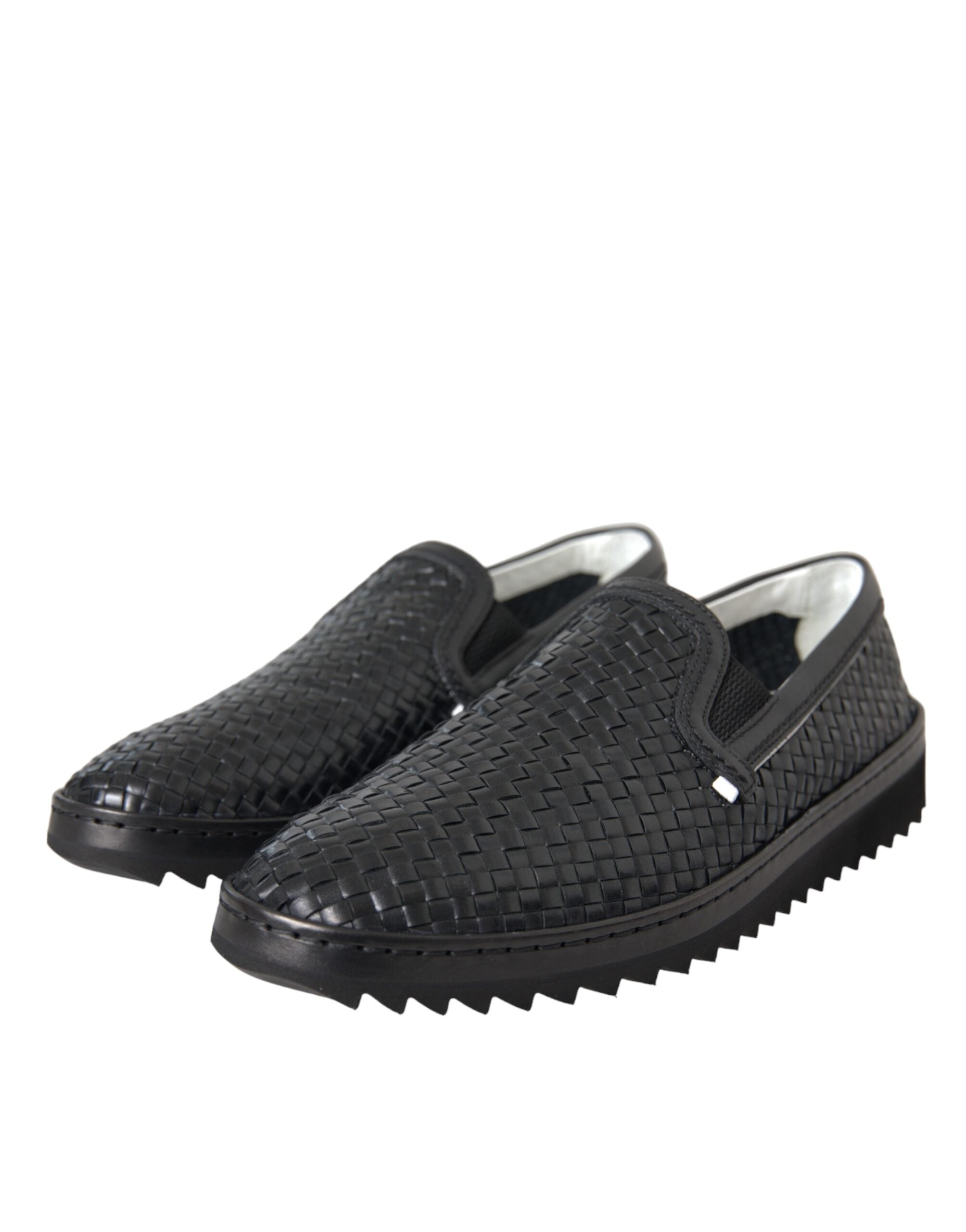 Dolce & Gabbana Schwarze geflochtene Herren Loafers aus Büffelleder