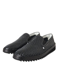 Dolce & Gabbana Schwarze geflochtene Herren Loafers aus Büffelleder