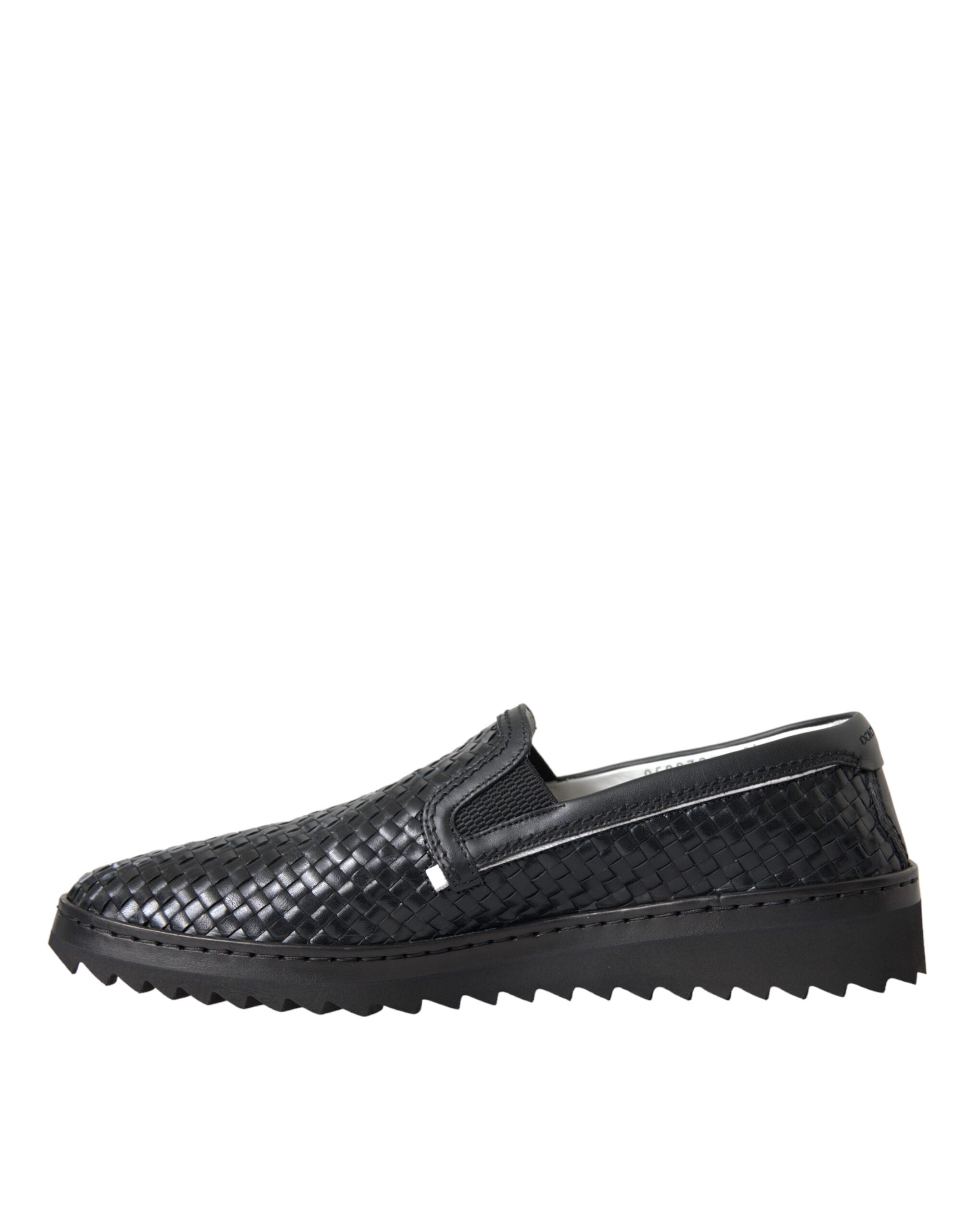 Dolce & Gabbana Schwarze geflochtene Herren Loafers aus Büffelleder