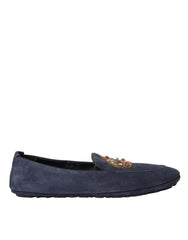 Dolce & Gabbana Blauw Leren Suède Kristallen Kroon Loafers Schoenen