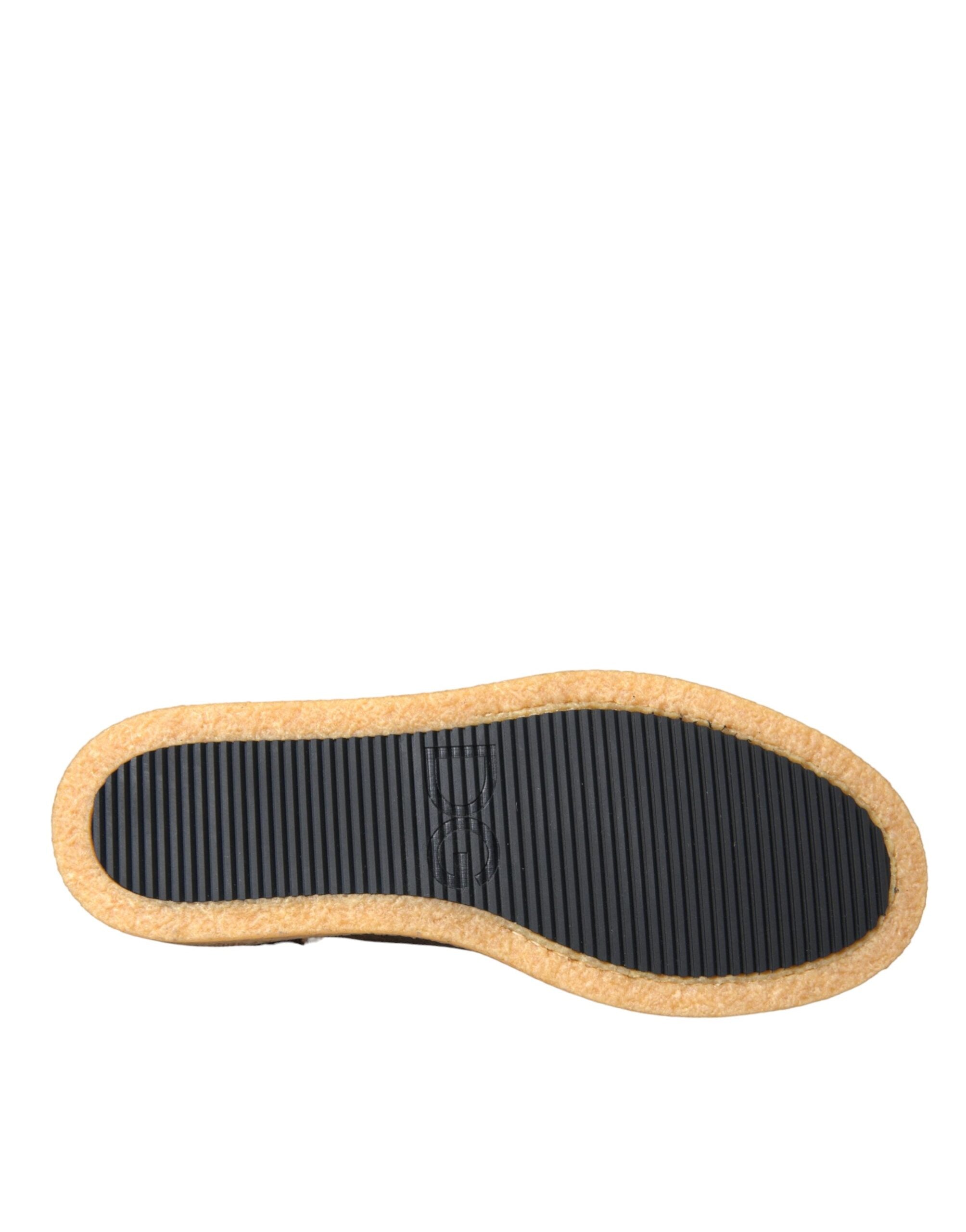 Dolce & Gabbana Braune Schwarze Fell-Leder-Slipper Herrenschuhe