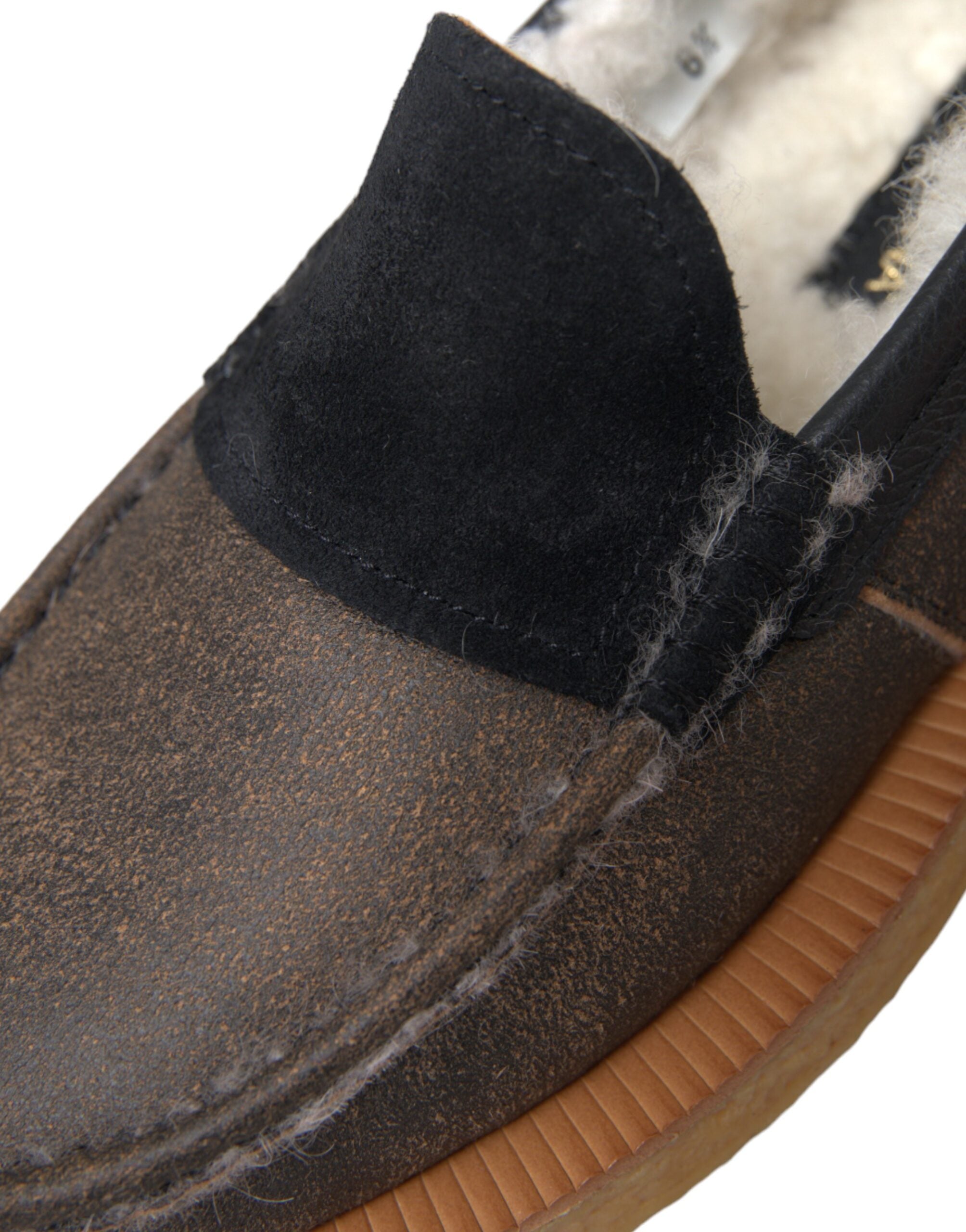Dolce & Gabbana Braune Schwarze Fell-Leder-Slipper Herrenschuhe