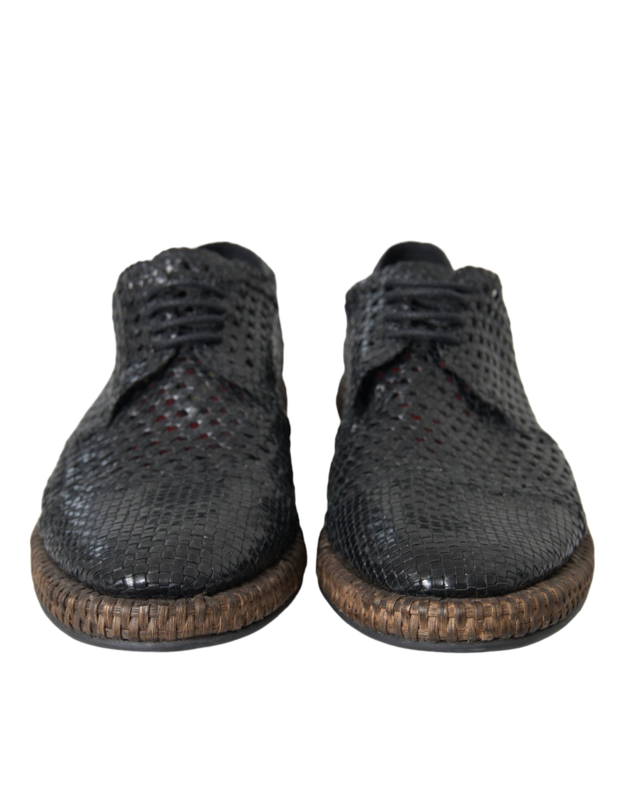 Dolce & Gabbana Schwarze gewebte Ziegenleder-Derby-Schnürschuhe