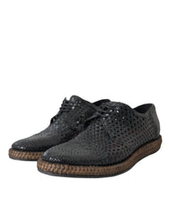 Dolce & Gabbana Schwarze gewebte Ziegenleder-Derby-Schnürschuhe