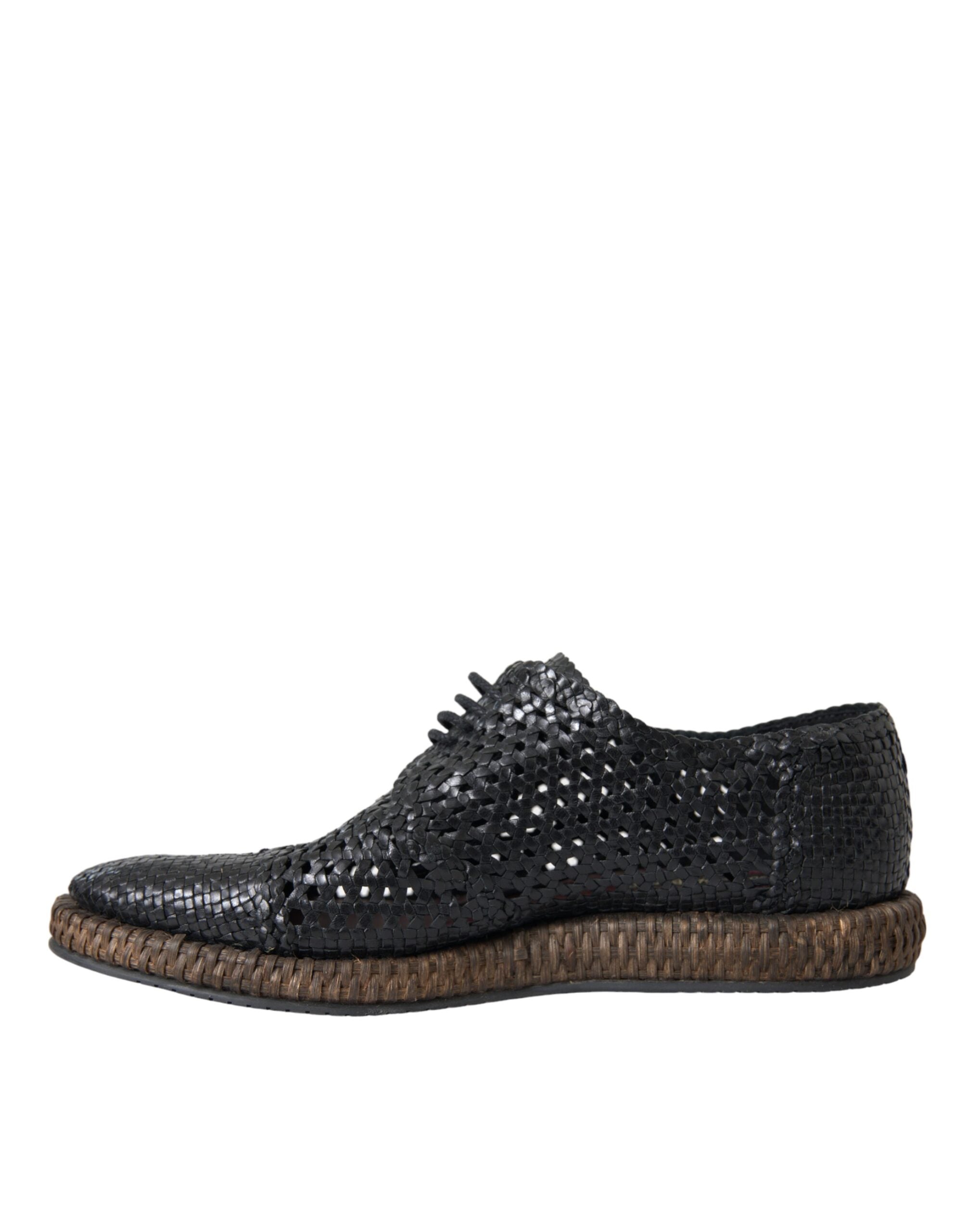 Dolce & Gabbana Schwarze gewebte Ziegenleder-Derby-Schnürschuhe