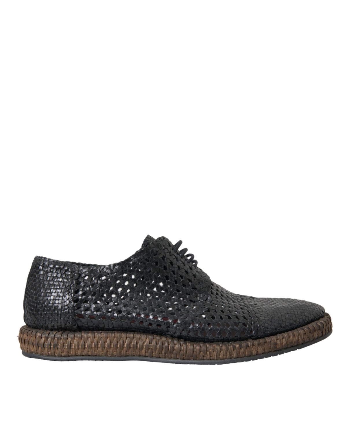 Dolce & Gabbana Schwarze gewebte Ziegenleder-Derby-Schnürschuhe