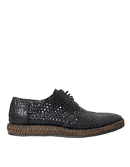 Dolce & Gabbana Schwarze gewebte Ziegenleder-Derby-Schnürschuhe