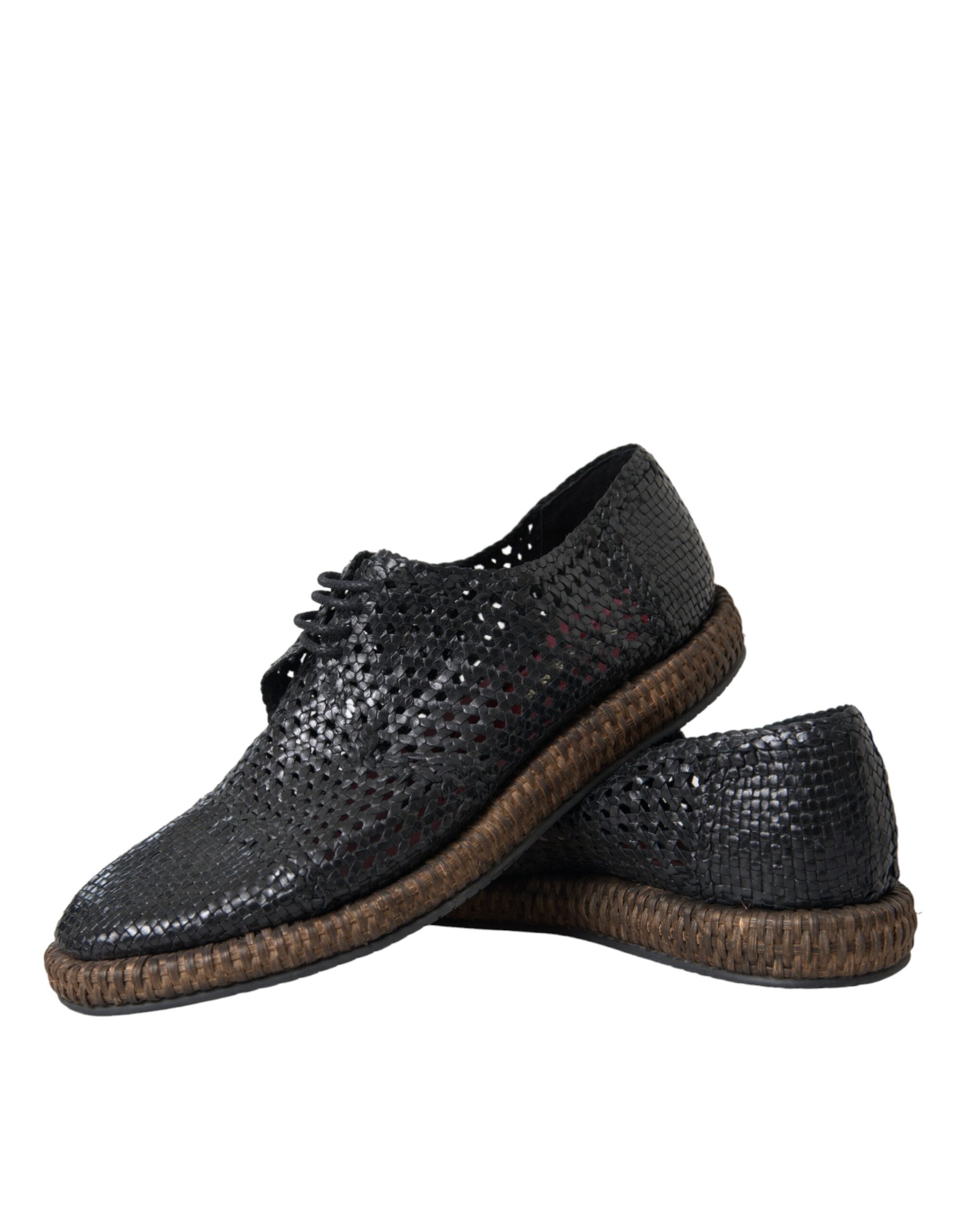 Dolce & Gabbana Schwarze gewebte Ziegenleder-Derby-Schnürschuhe