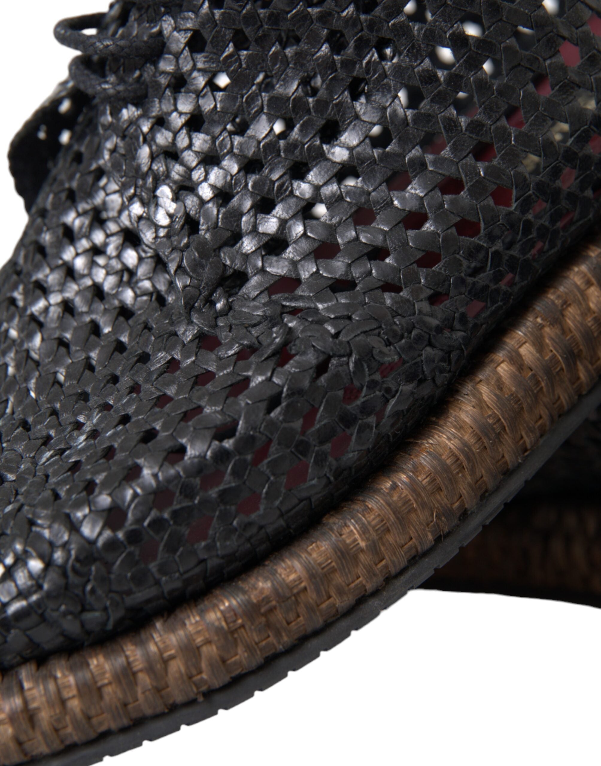 Dolce & Gabbana Schwarze gewebte Ziegenleder-Derby-Schnürschuhe