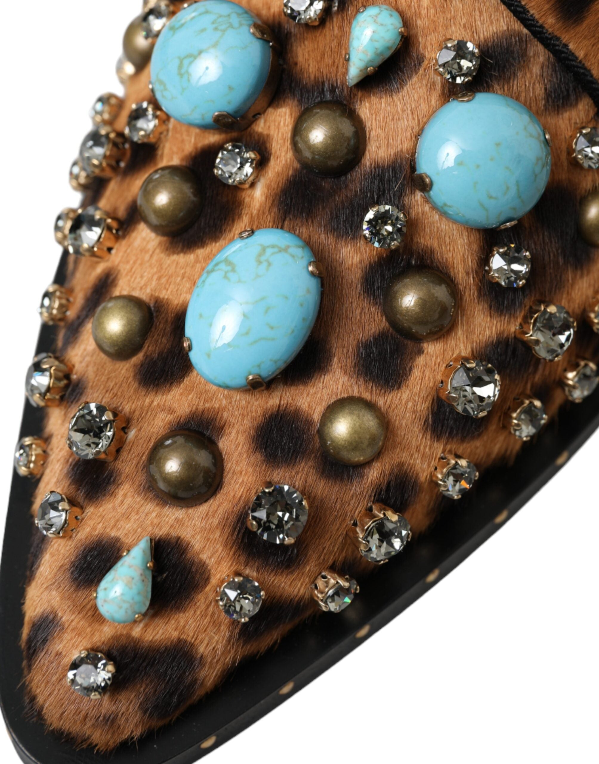 Dolce &amp; Gabbana Braunes Leopardenhaar Kristallkleid Broque Schuhe