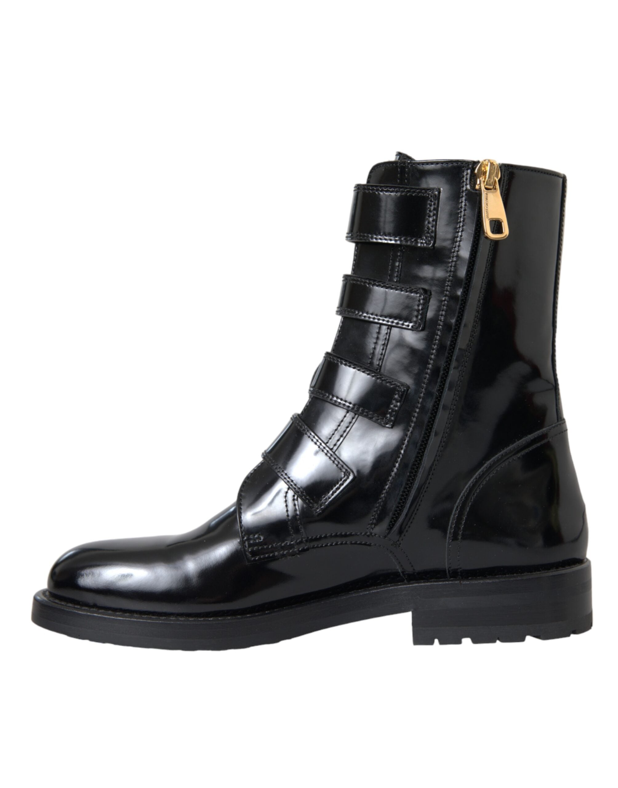 Dolce & Gabbana Zwarte Leren Laarzen Schoenen met Kristallen Gespen
