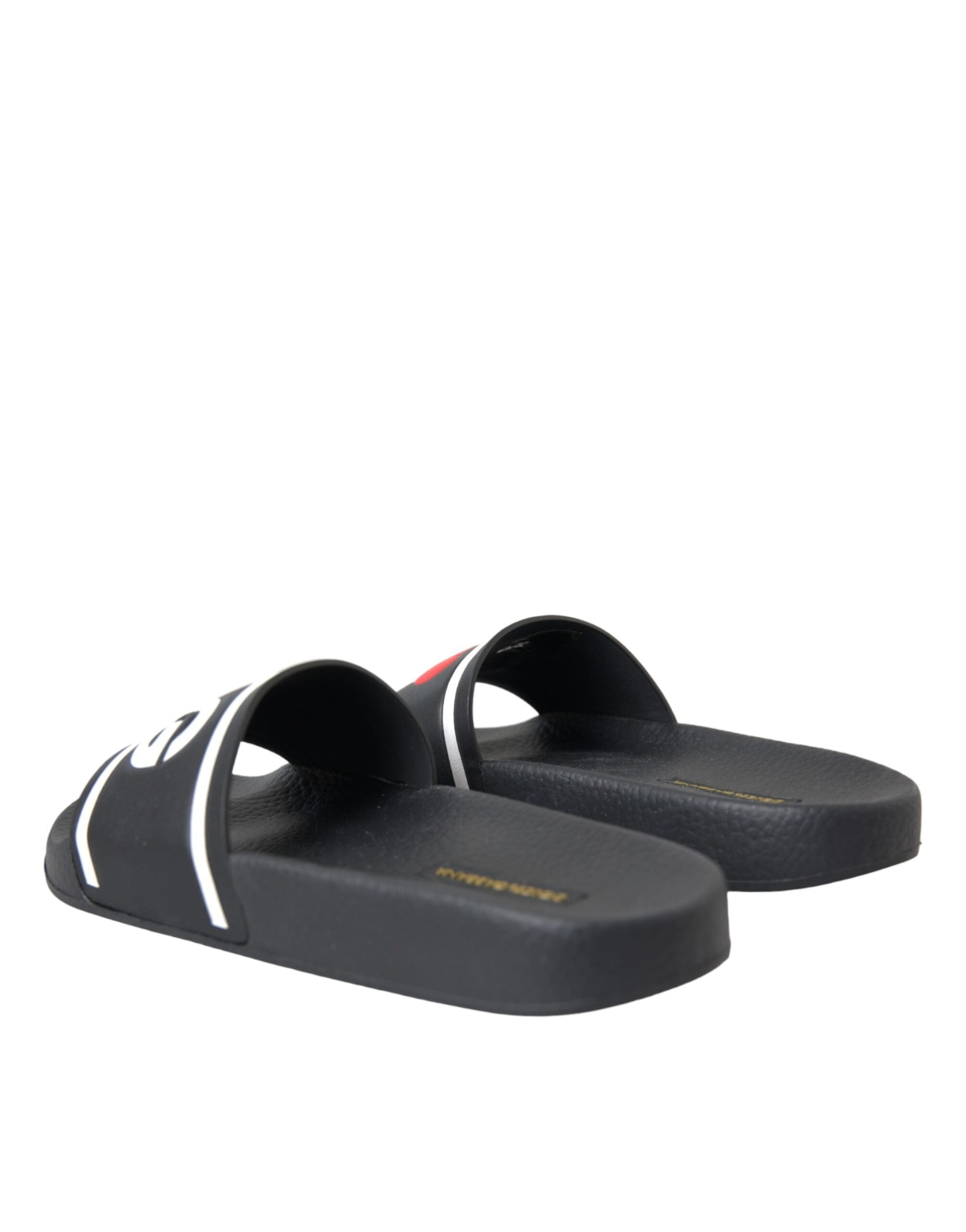 Dolce &amp; Gabbana Schwarze Leder I Love D&amp;G Sandalen Slides Schuhe