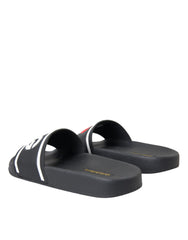 Dolce &amp; Gabbana Schwarze Leder I Love D&amp;G Sandalen Slides Schuhe
