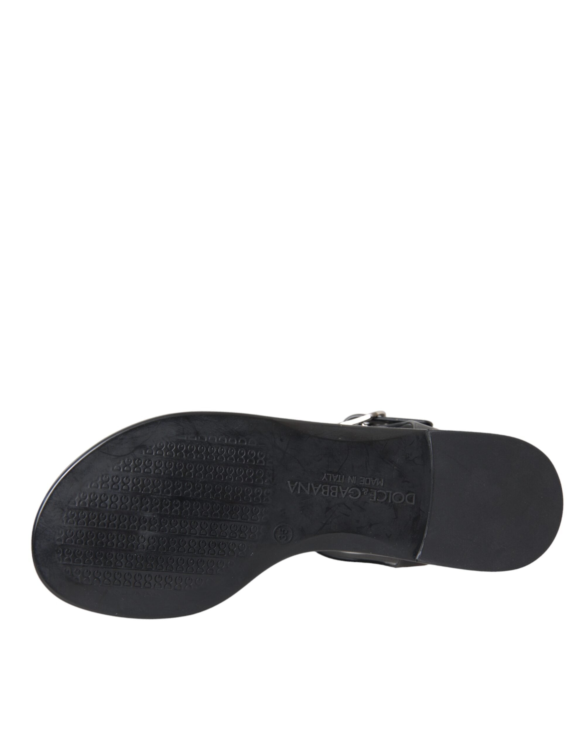 Dolce &amp; Gabbana Schwarze Kristall-Flache Sandalen Flip-Flops Schuhe