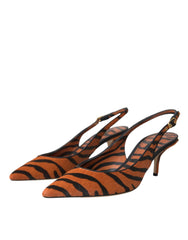 Dolce & Gabbana Schwarze orangefarbene Zebra-Leder-Slingbacks