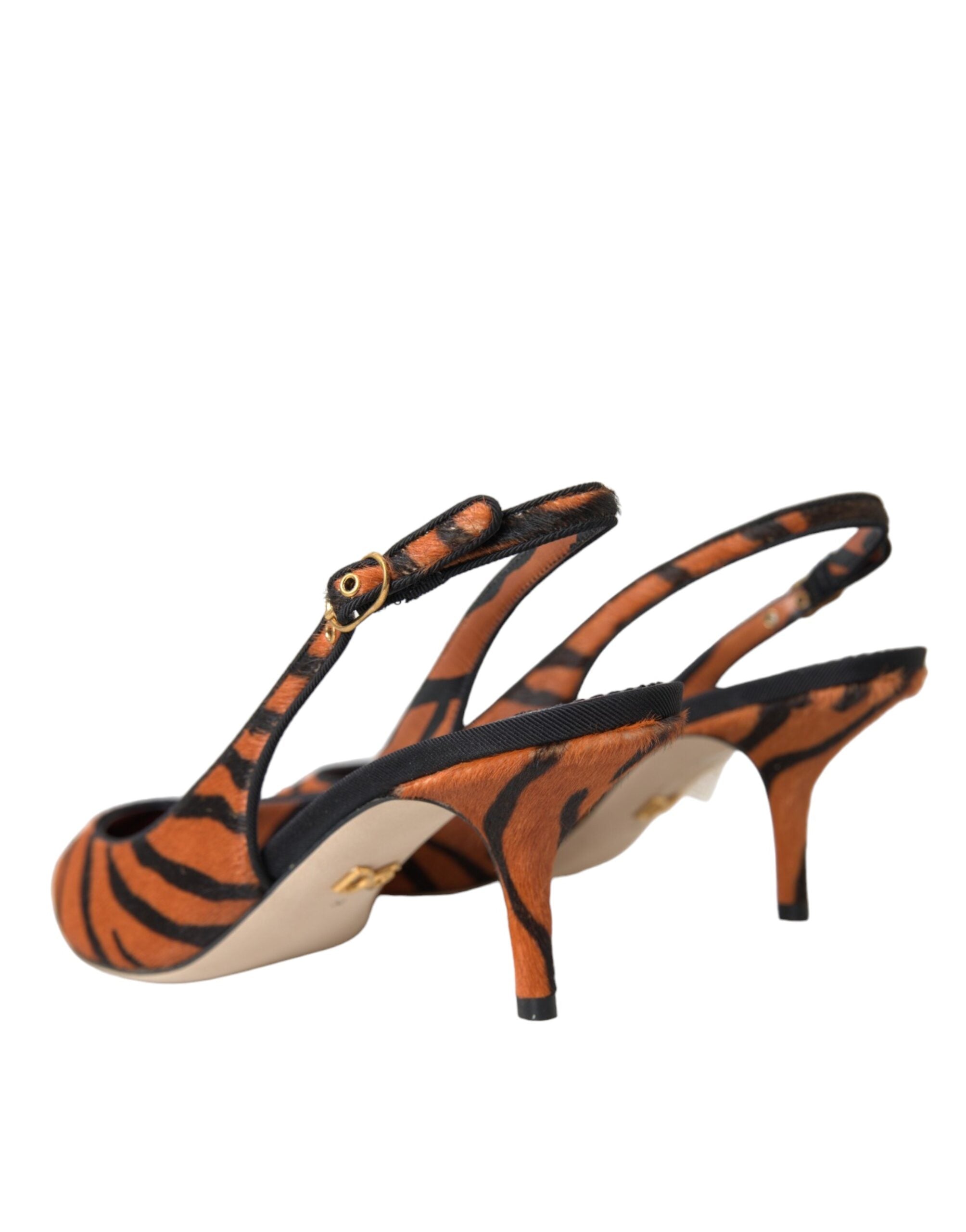 Dolce & Gabbana Schwarze orangefarbene Zebra-Leder-Slingbacks