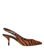 Dolce & Gabbana Schwarze orangefarbene Zebra-Leder-Slingbacks