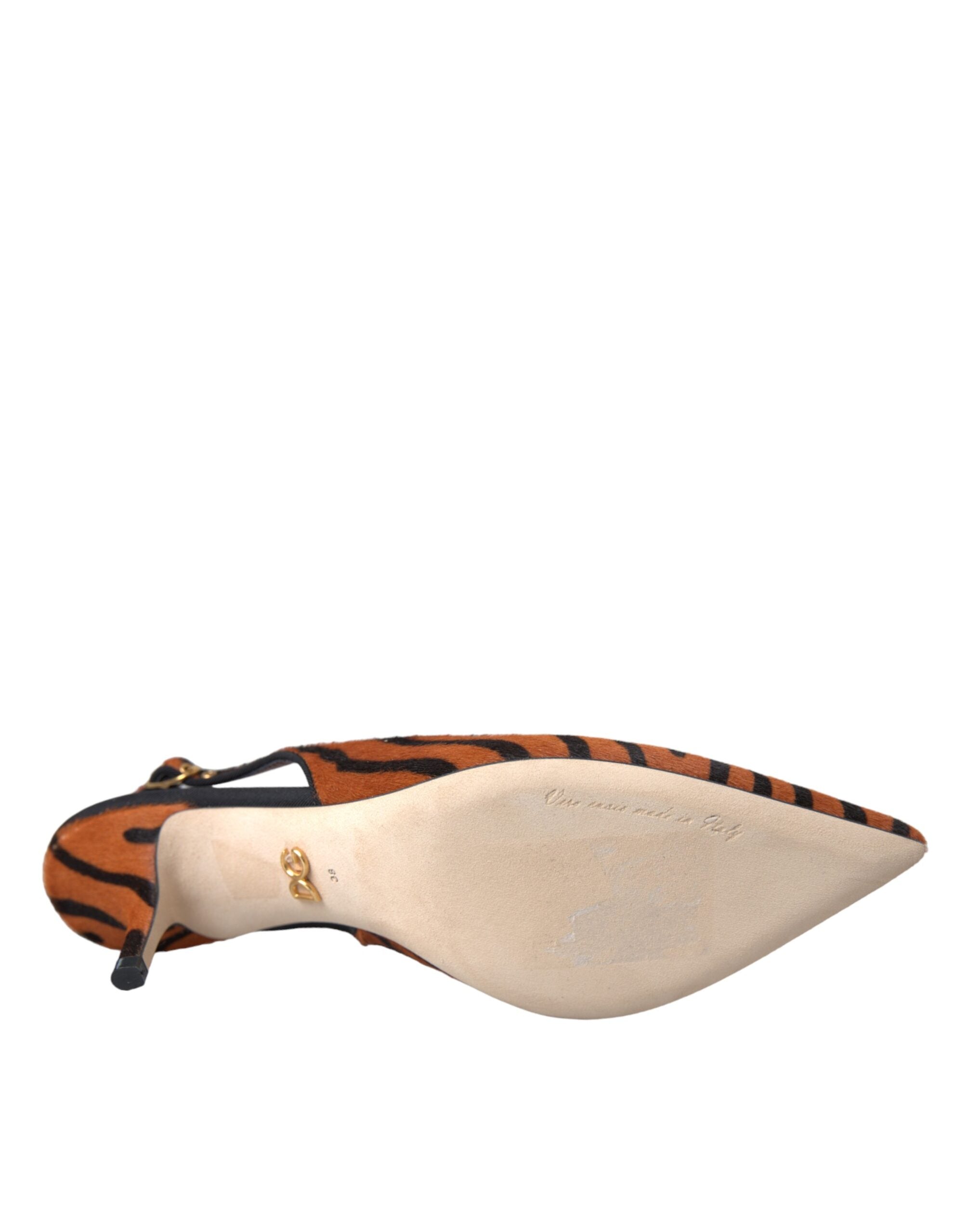 Dolce & Gabbana Schwarze orangefarbene Zebra-Leder-Slingbacks