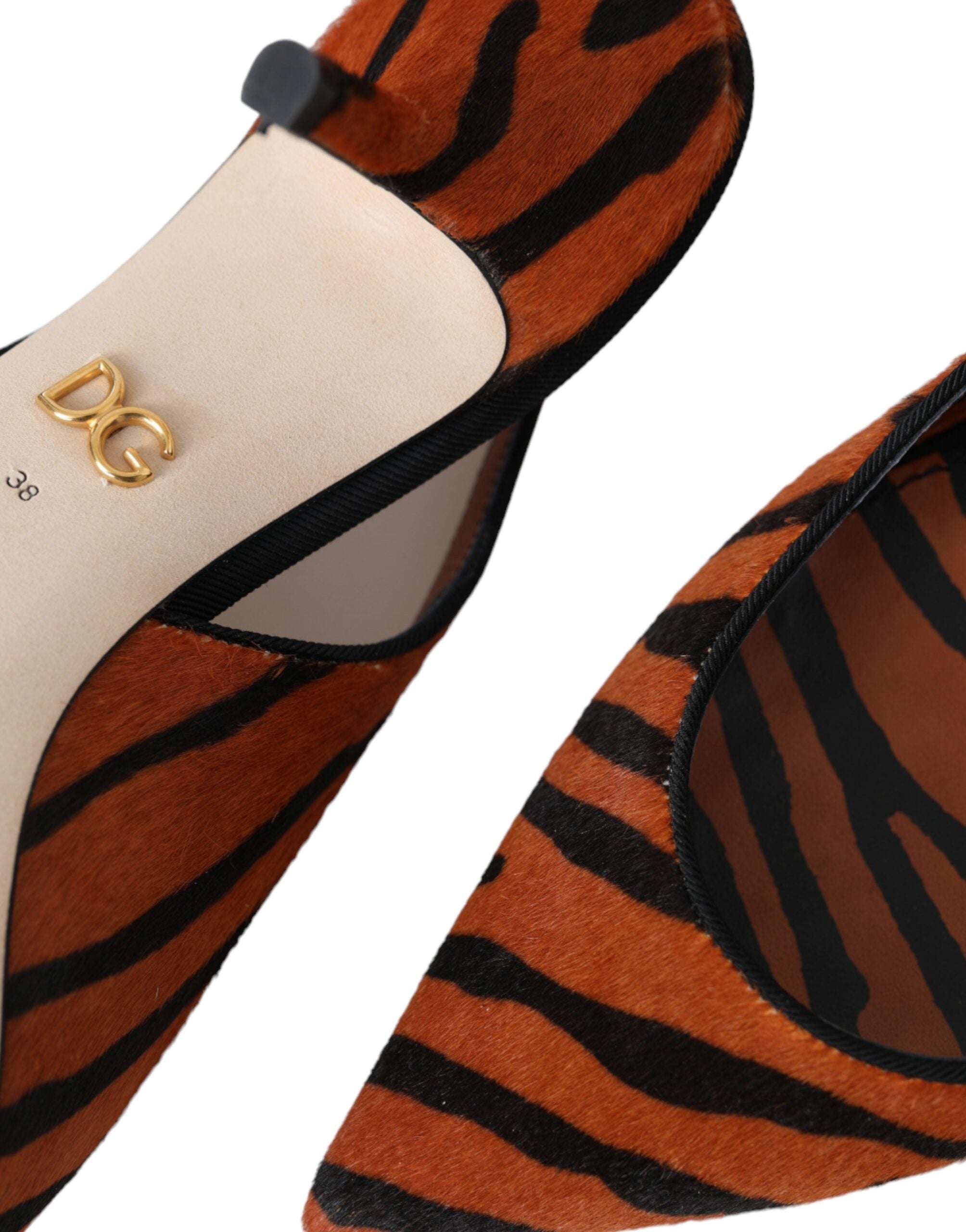 Dolce & Gabbana Schwarze orangefarbene Zebra-Leder-Slingbacks