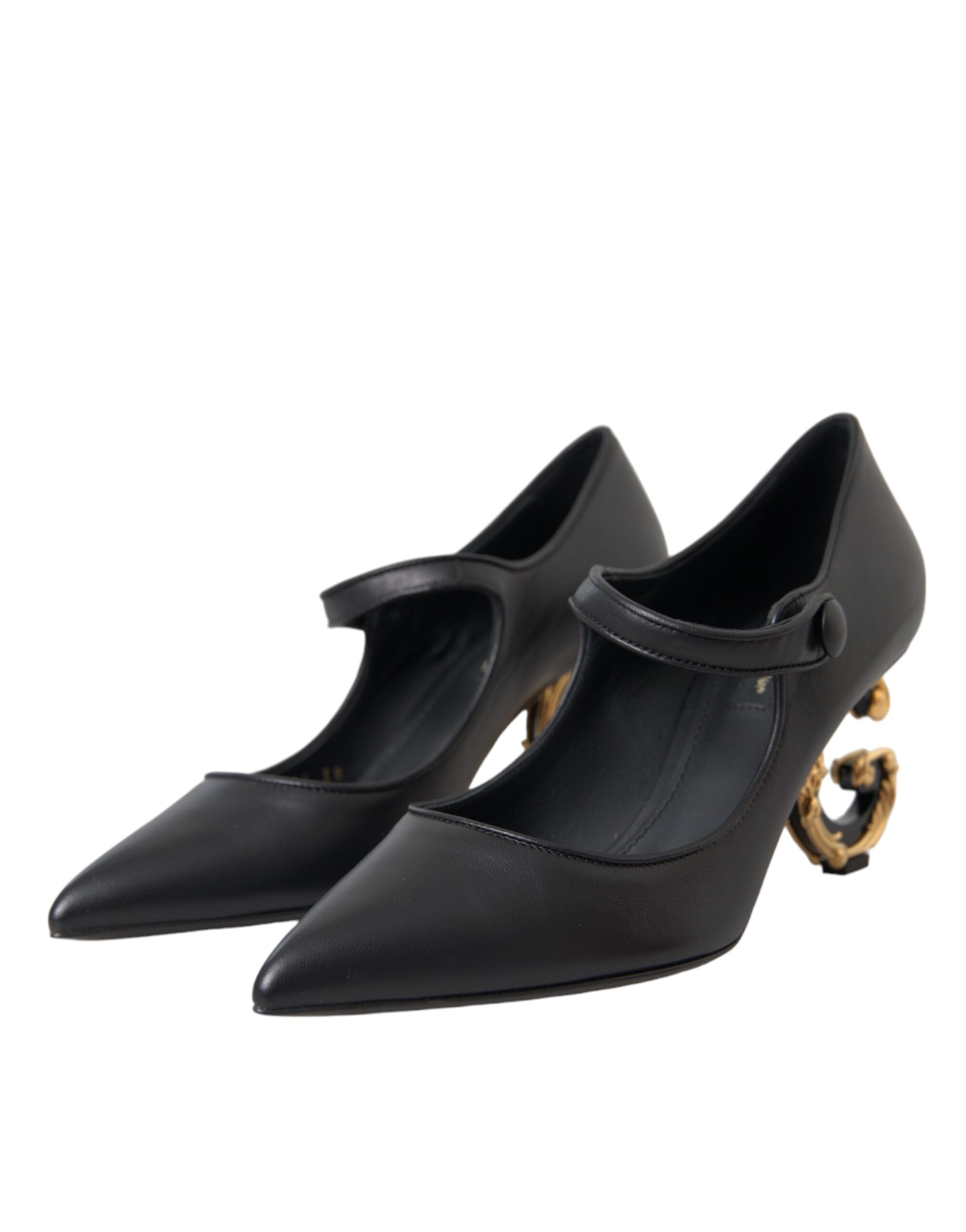 Dolce & Gabbana Schwarze Leder Logo Absatzschuhe Mary Janes Pumps
