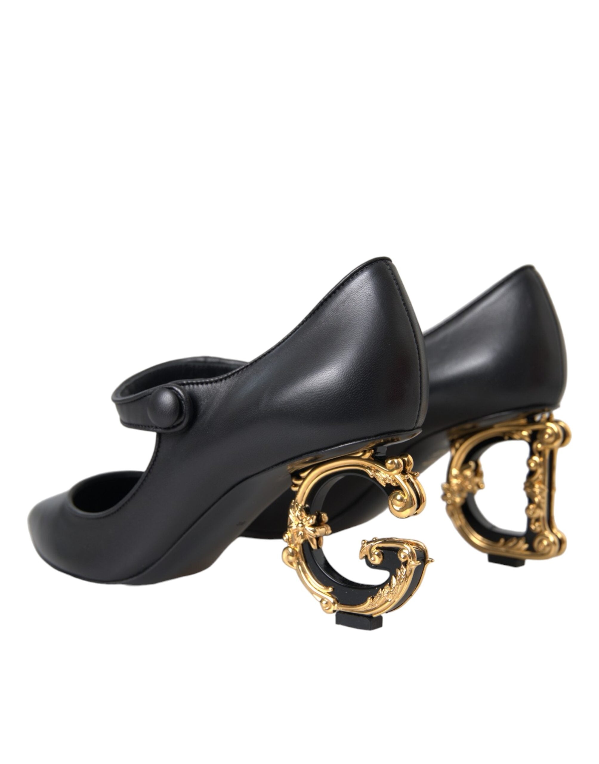 Dolce & Gabbana Schwarze Leder Logo Absatzschuhe Mary Janes Pumps