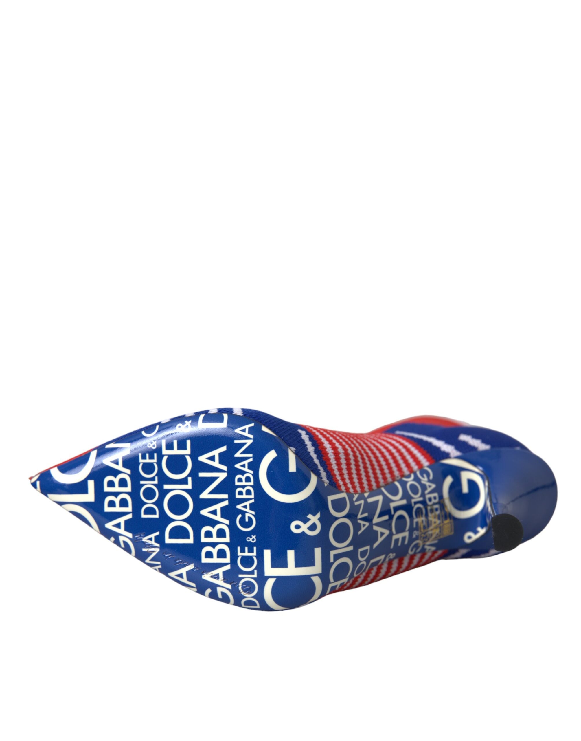 Dolce &amp; Gabbana – Rot-blaue Stretch-Stiefeletten im Sockenstil mit Logo