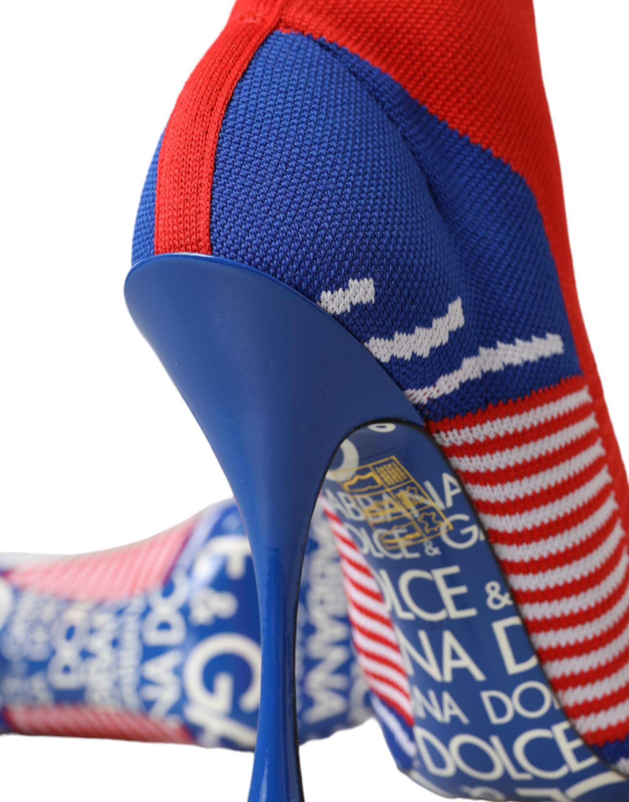 Dolce &amp; Gabbana – Rot-blaue Stretch-Stiefeletten im Sockenstil mit Logo