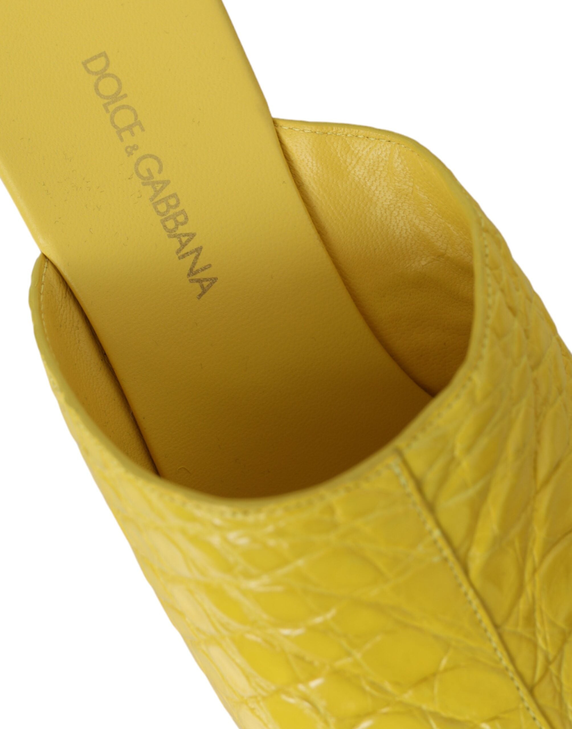 Dolce & Gabbana Gelbe Leder Holz Pantoletten Keilabsatz Schuhe