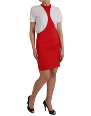 Dolce & Gabbana Rode Nylon Stretch Nikkelleer Nauwsluitende Minijurk
