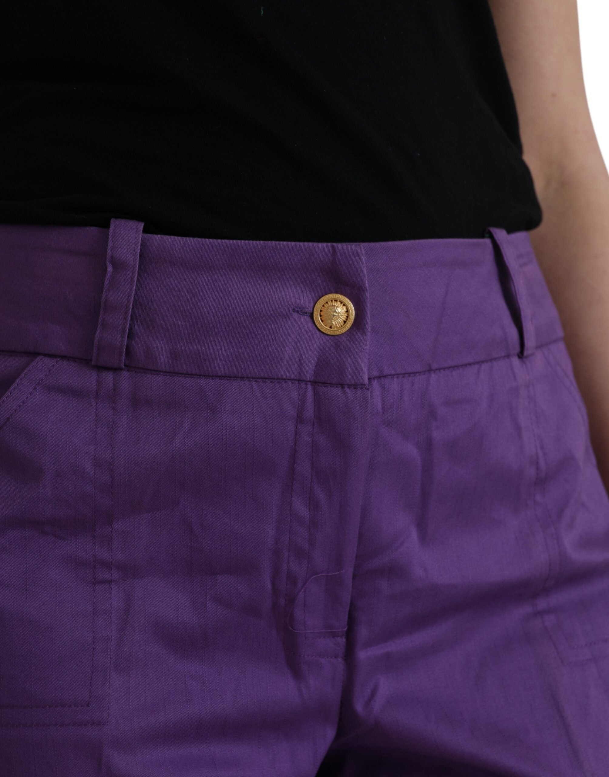 BENCIVENGA Lila Baumwollhose, mittelhoher Bund, gerader Schnitt, Cropped