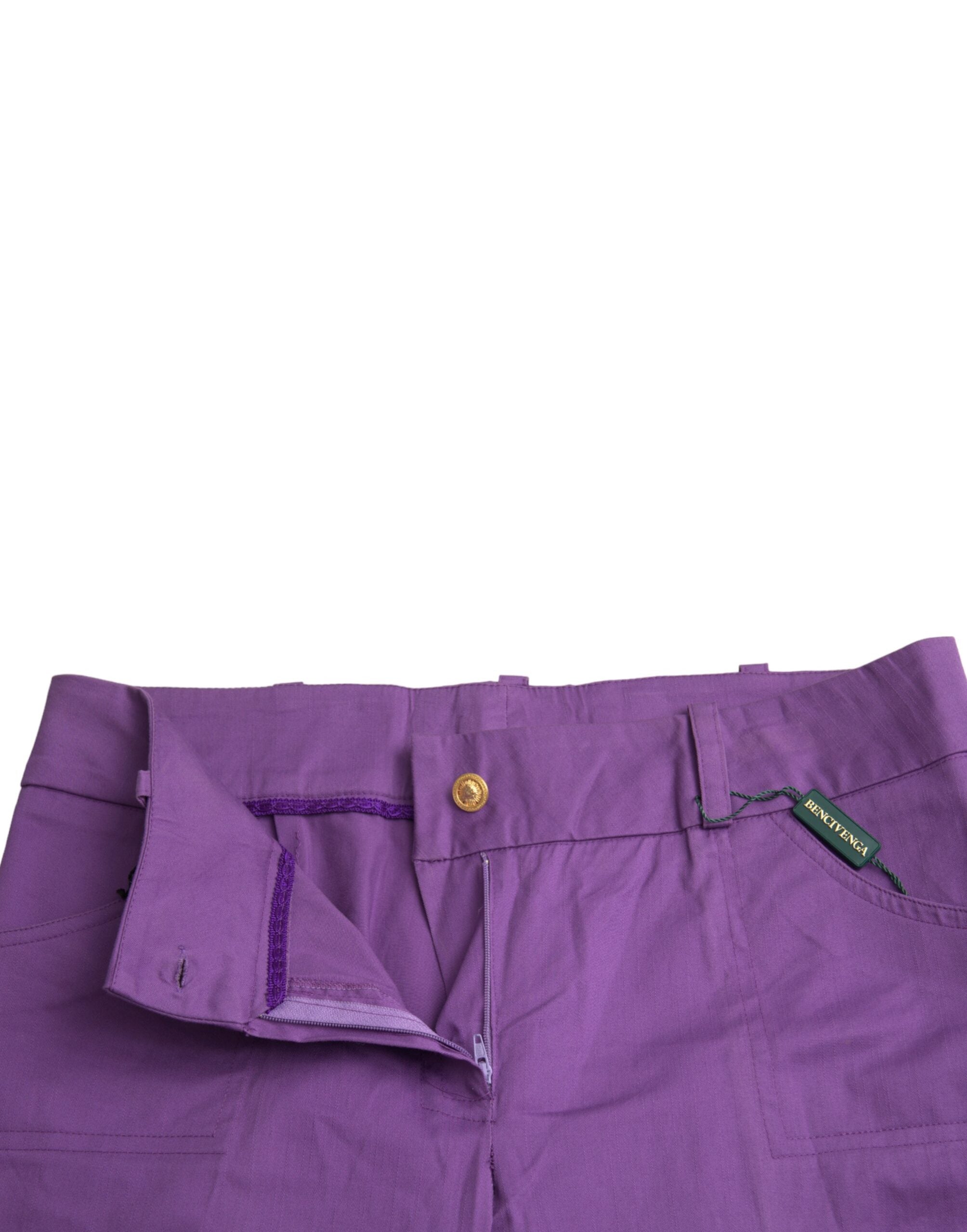 BENCIVENGA Lila Baumwollhose, mittelhoher Bund, gerader Schnitt, Cropped