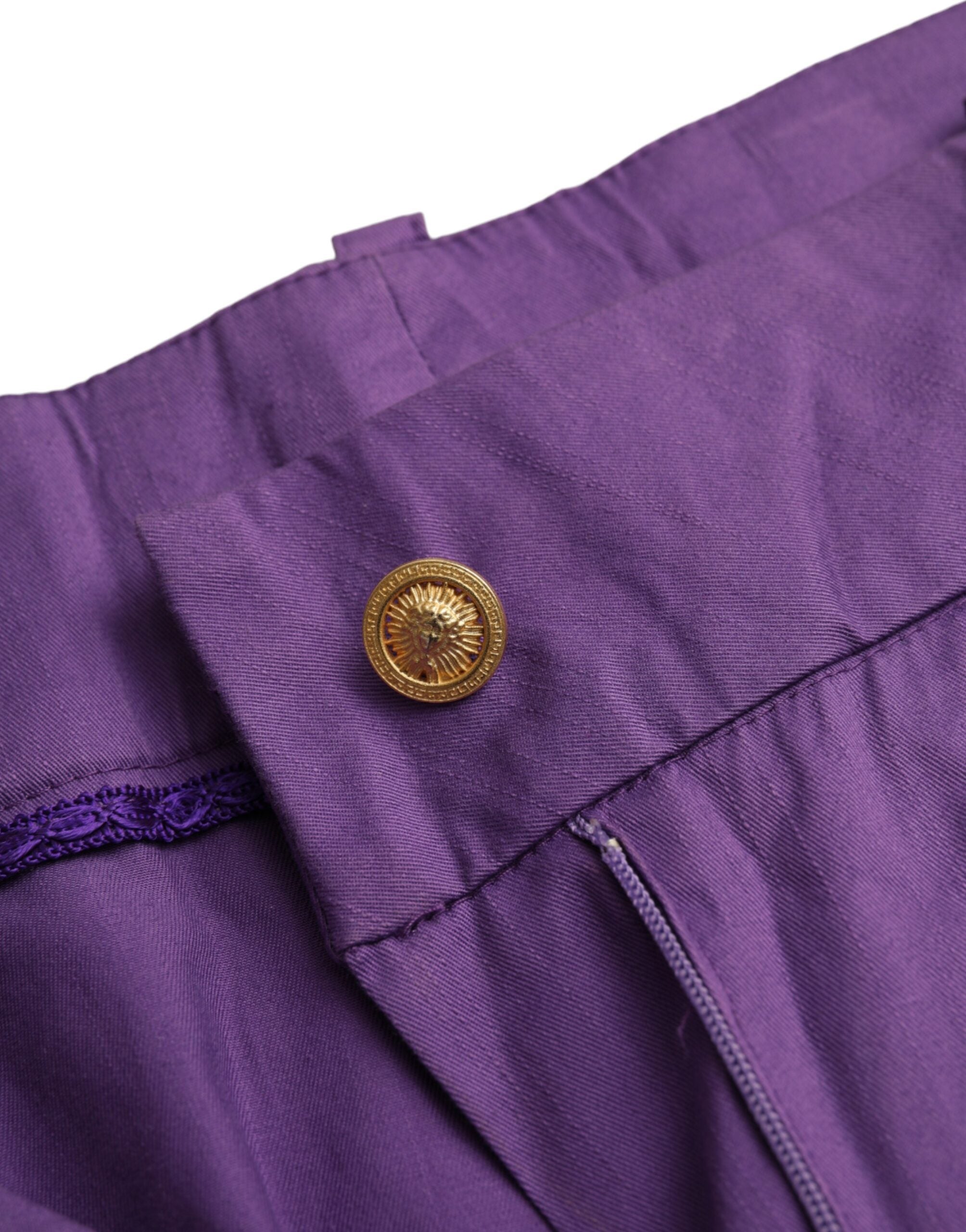 BENCIVENGA Lila Baumwollhose, mittelhoher Bund, gerader Schnitt, Cropped
