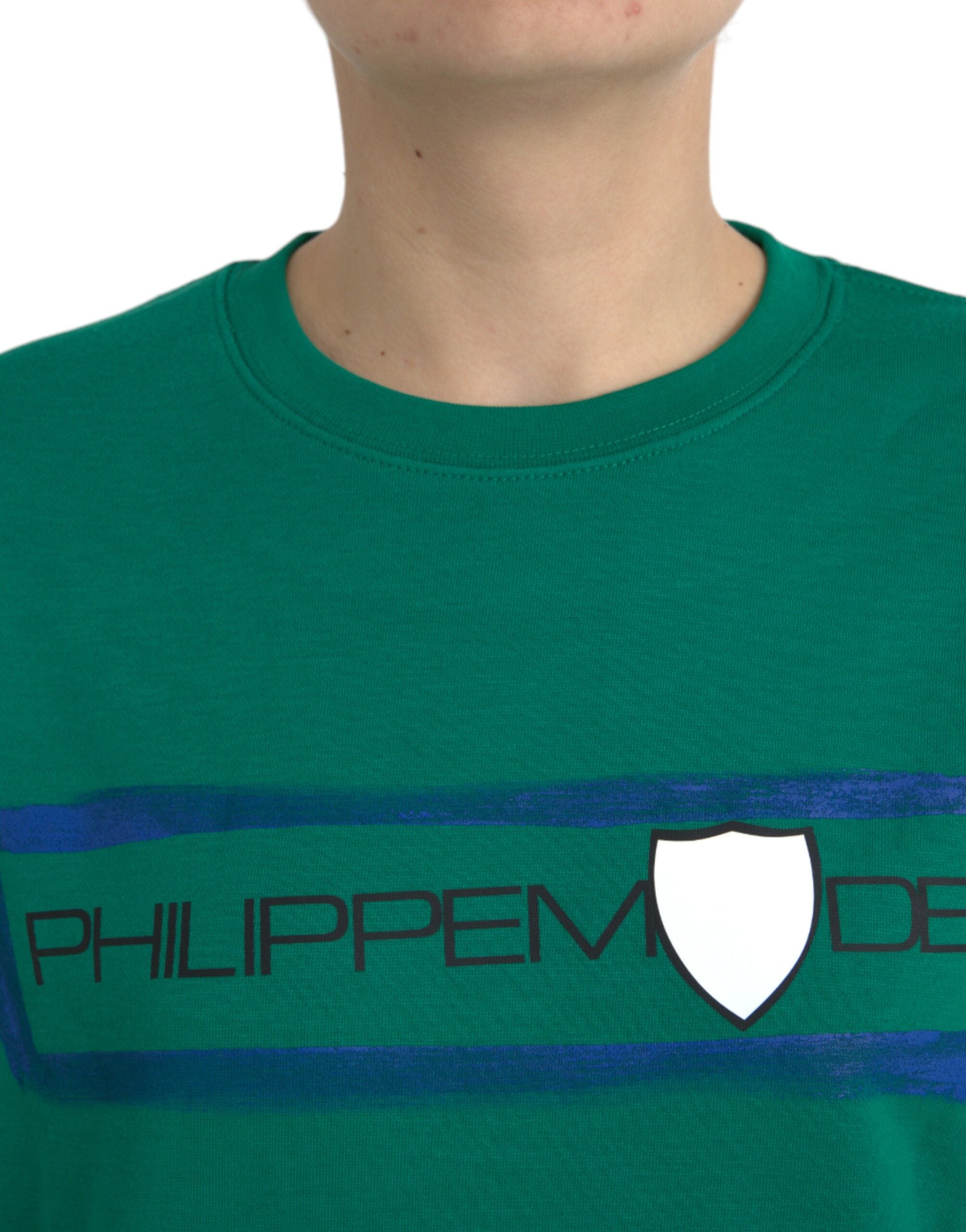Philippe Model Grüner Baumwollpullover mit Logo-Print und langen Ärmeln
