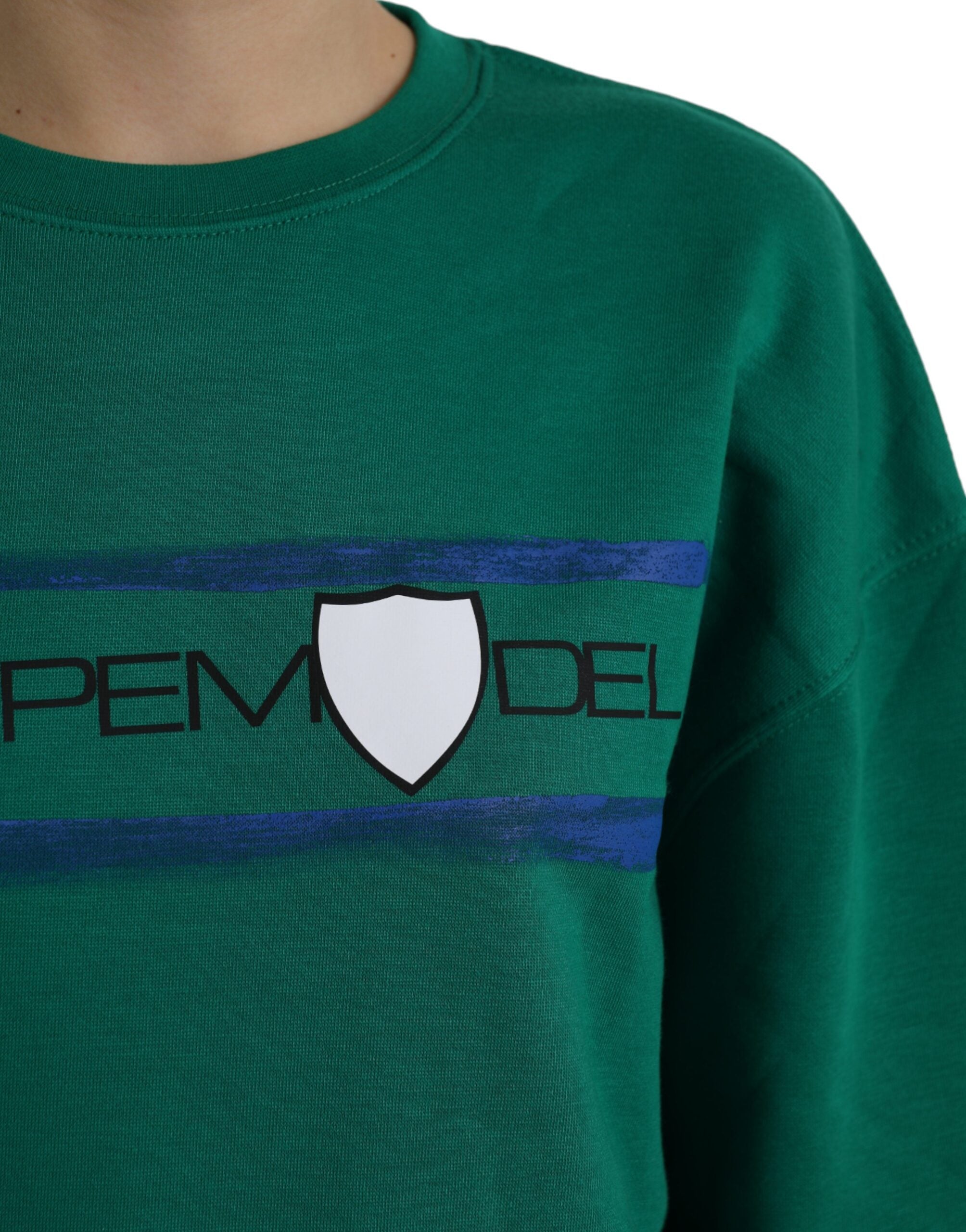 Philippe Model Grüner Baumwollpullover mit Logo-Print und langen Ärmeln